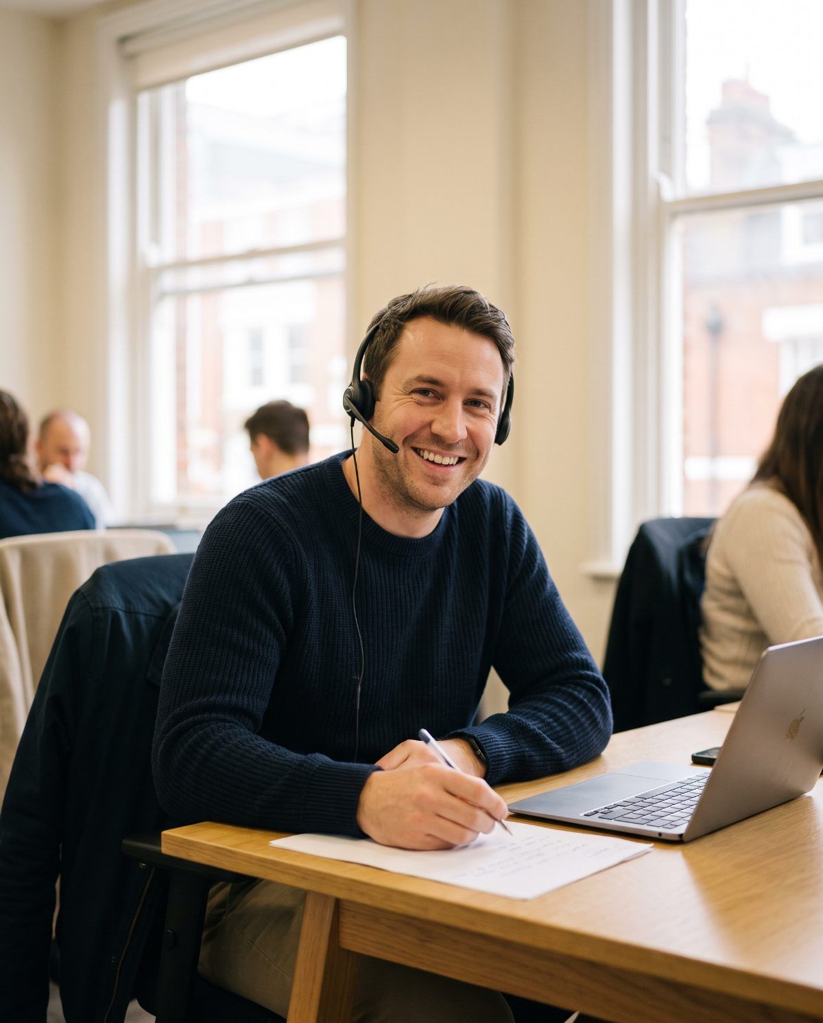A bizbritain advisor on a call at his desk